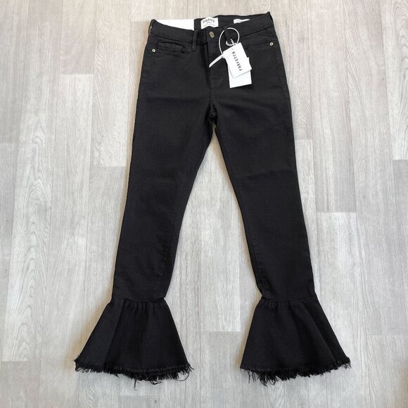 FRAME Le Skinny de Jeanne Flounce Flare Jeans Film Noir Black Size 29 NEW NWT - Picture 1 of 10